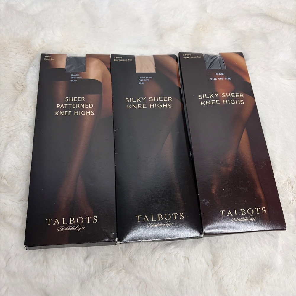 Talbots Knee Highs Bundle 8 Pairs Black Light Nude Silky Sheer One Size NEWβ